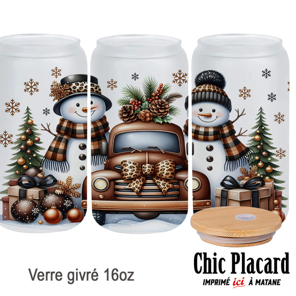 Bonhommes de neige - Verre avec couvercle en bambou