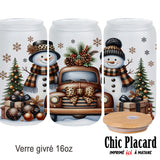 Bonhommes de neige - Verre avec couvercle en bambou