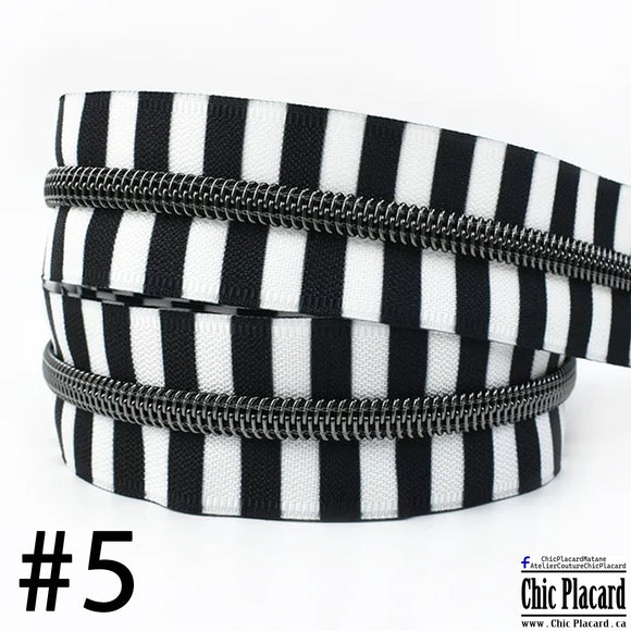 Rayé noir & blanc - Zipper Nylon #5 (au 1/2m)