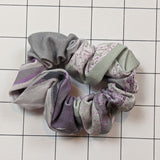 Purple flowers sage scrunchie 2 wraps #114