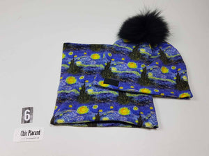Van Gogh inspired micropolar lined tuque and neck warmer - Adult size 6 + neck warmer (in stock)