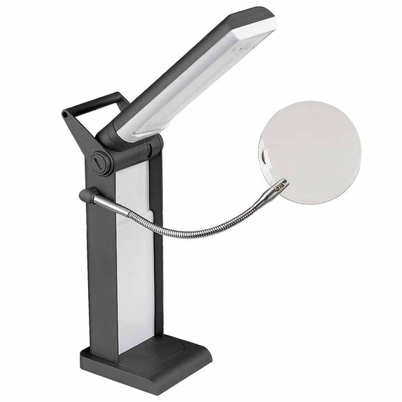 Folding LED desk lamp with magnifier UNIQUE LIGHTING