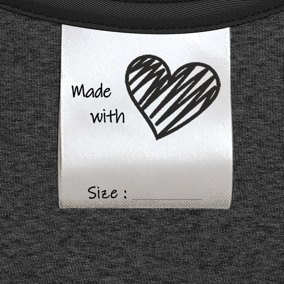 Made with heart 80 mm - White regular satin & Black ink