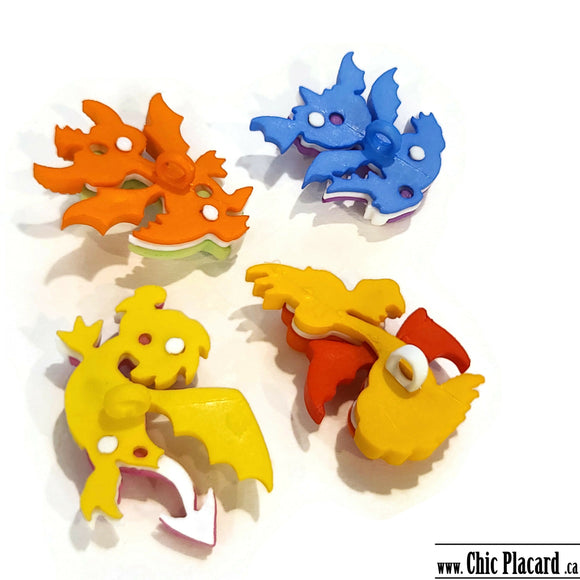 Boutons colorés Dragons, paquet de 4