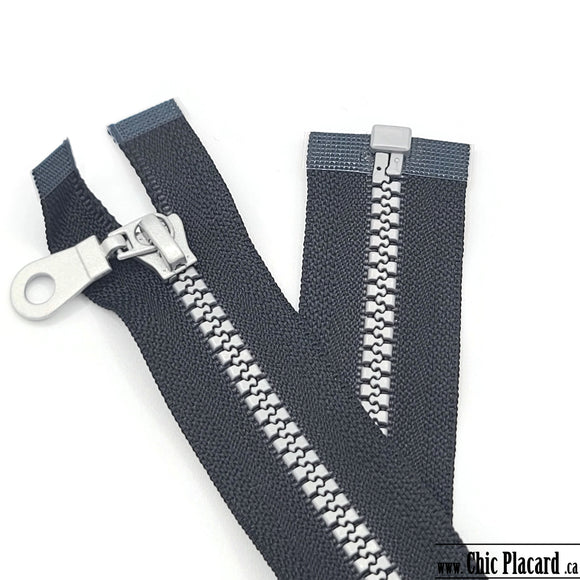 Zipper séparable - Plastique moulé #5 - 60cm-24pouces - Noir & gris
