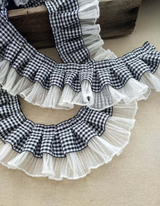 Decorative froufrou lace froufrou-White and black tile-6cm (at 1/2m)