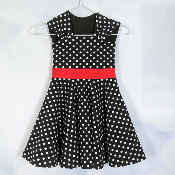 Retro black polka dot dress for girls - available in size 2 or 4 years