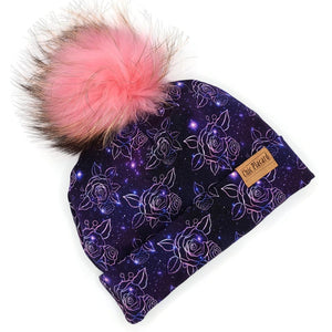 T141 Folded brim toque - cosmic flowers (in stock) size 20in