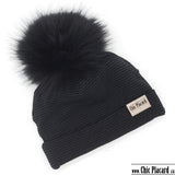 Black and gray striped beanie lined with micropolar size 19in (in stock)
