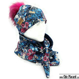 CP102 Toque with folded brim - flower garden on a blue background (in stock)