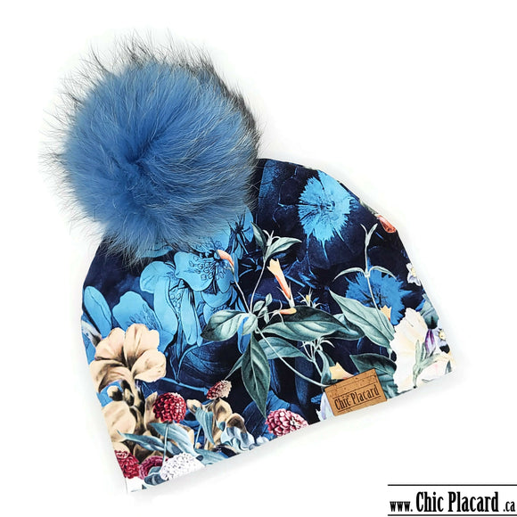 CP101 Regular tuque - Floral garden on blue background (in stock) 21 inches