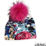 CP101 Regular tuque - Floral garden on blue background (in stock) 21 inches