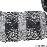 Black lace with silver flowers 23.5 cm (sold by 1/2m)