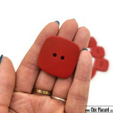 32mm square resin button with 2 holes - Red