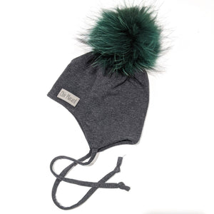 CHARCOAL GRAY mid-season tuque with drawstrings (in stock)