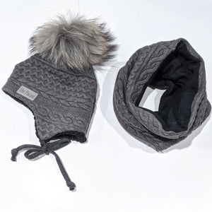 KIT Gray beanie lined with SHERPA for winter with neck warmer size 1 - baby (in stock)