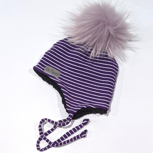 SHERPA-lined purple striped toque for winter (In stock!)