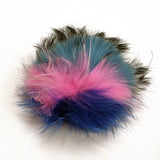 Pompon vraie fourrure multicolore bleu rose & turquoise * petits snaps *