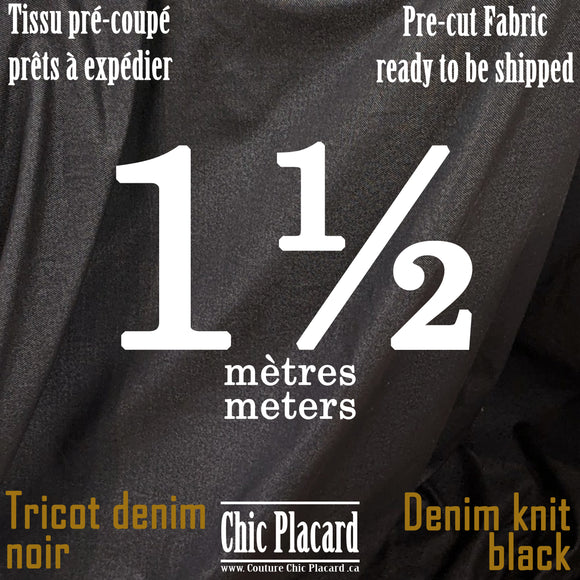 Black Stretch Denim Knitwear - 1.5 Yards PRE-CUT - Fast Shipping