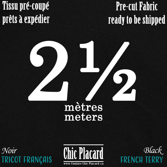 Noir - French Terry  2 1/2 mètres PRÉ-COUPÉ - Expédition rapide
