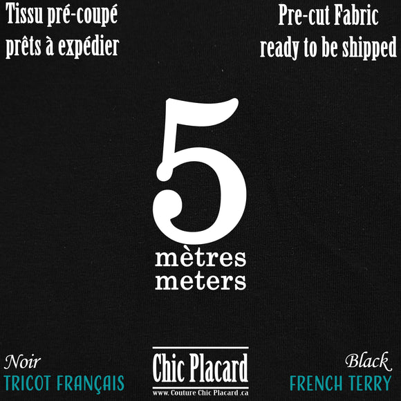 Noir - French Terry 5 mètres PRÉ-COUPÉ - Expédition rapide