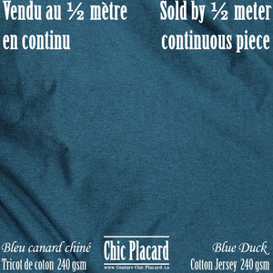 Bleu canard chiné - Tricot de coton 240 gsm (au demi-mètre)