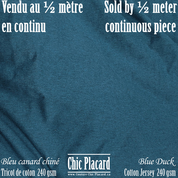 Bleu canard chiné - Tricot de coton 240 gsm (au demi-mètre)