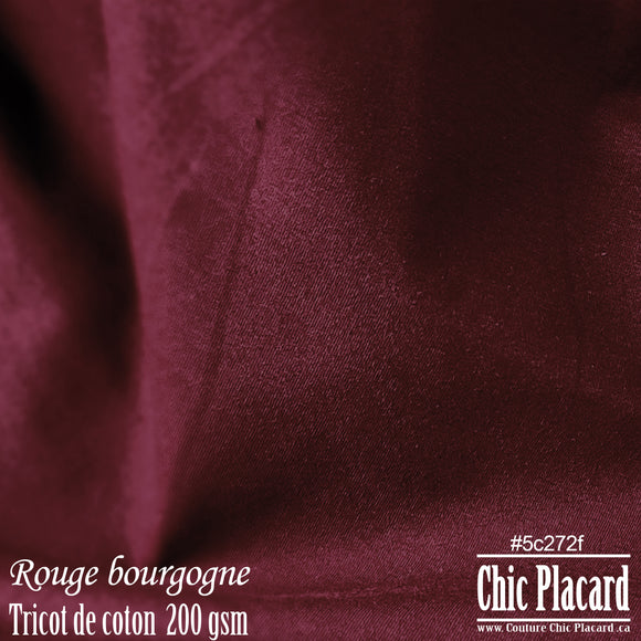 Rouge Bourgogne - Tricot de coton 200 gsm (au demi-mètre)