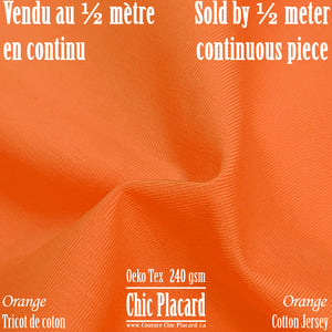 Orange - Tricot de coton 240gsm (au 1/2m)