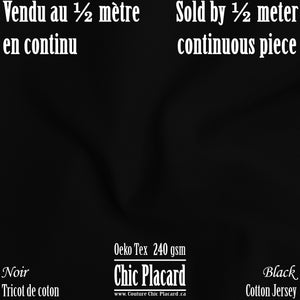 Noir - Tricot de coton 240gsm (au 1/2m)