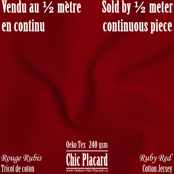 Rouge rubis- Tricot de coton 240gsm (au 1/2m)