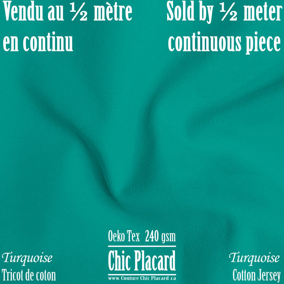 Turquoise - Tricot de coton 240gsm (au 1/2m)