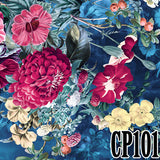 CP101 Scarf - flower garden on blue background (in stock)