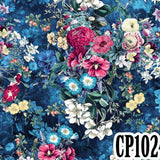 CP102 Tuque à rebord plié - jardin fleuri sur fond bleu (en stock)