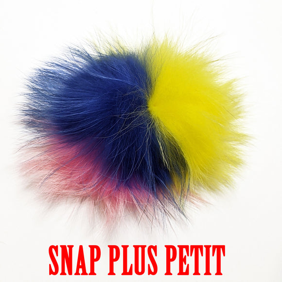 Pompon vraie fourrure multicolore bleu rose & jaune * petits snaps *