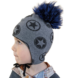 Gray beanie with stars SHERPA lined for winter size 2 - toddler (in stock)