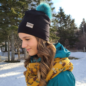 Black tuque with folded brim - lined in micropolar (in stock)